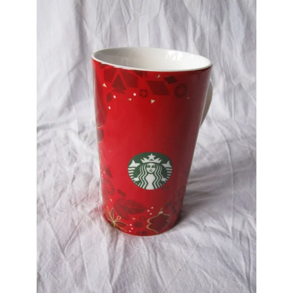 Starbucks 16 oz tall 2013 Red/Green Christmas‎ Siren Poinsettia Coffee Cup Mug